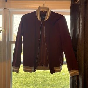 Forever 21 bomber jacket. Medium, in maroon. Gray and white collar + sleeve caps